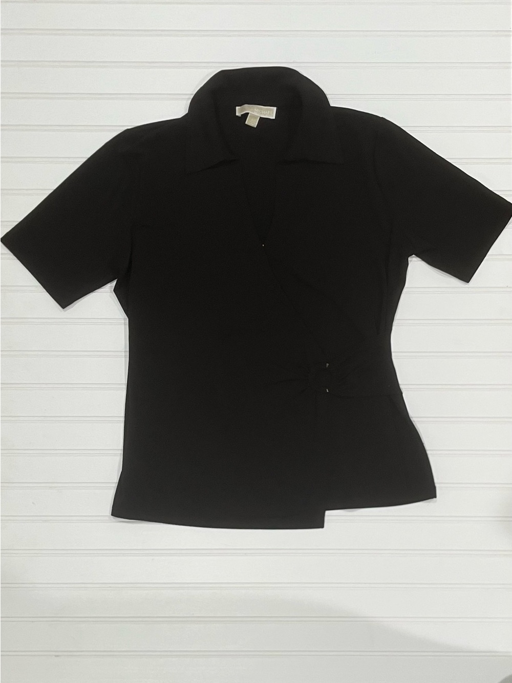Michael Kors Classic Black Short-Sleeve Wrap Top, Size Large